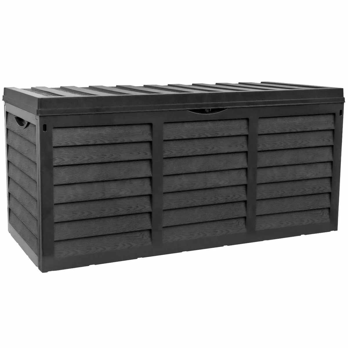 Black 320L Plastic Storage Box Garden Outdoor Shed Utility Cushion Chest Truck — on a clean white background