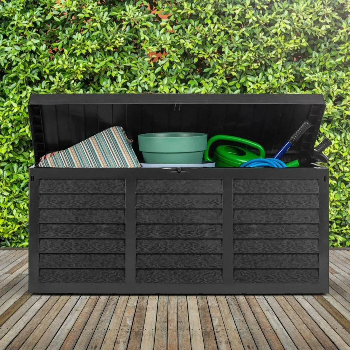 Black 320L Plastic Storage Box Garden Outdoor Shed Utility Cushion Chest Truck — alternate product view 2