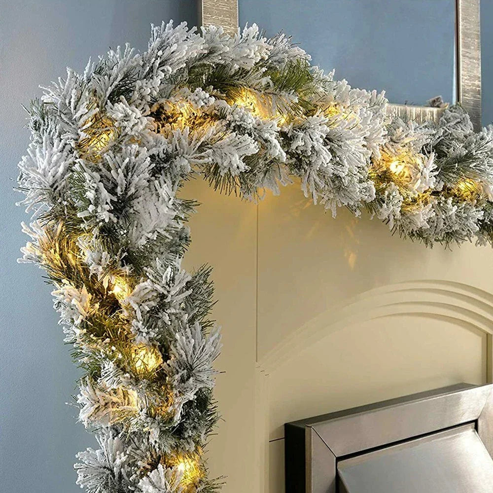 9Ft Christmas LED Pre Lit Garland Snow Flocked Artificial Wreath Xmas Decora — alternate product view 7
