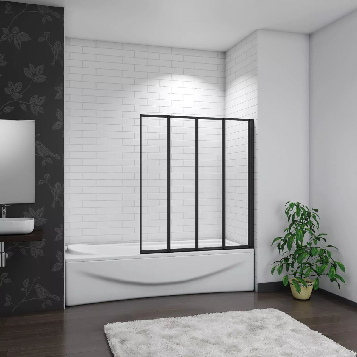 Matt Black 4 Fold Folding Bath Screen Shower Bathroom 4mm Glass Panel 900x1400 — alternate product view 2