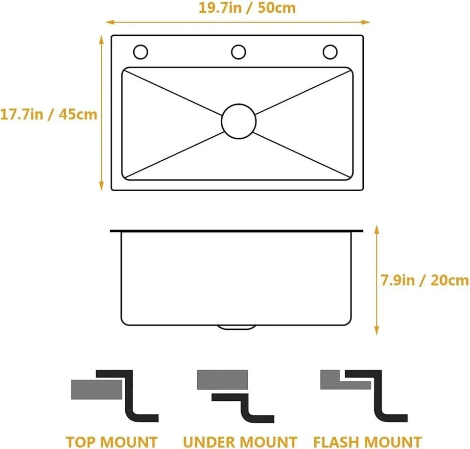 Single Bowl Workstation Sink Black Stainless Steel 50x45cm — on a clean white background