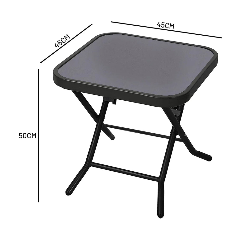 Garden Furniture Glass Top Side Table Patio Rattan Foldable Drinks Coffee Black — alternate product view 4