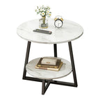 Round 2 Tier Coffee Table Side Table White Marble Effect End Table Living Room — on a clean white background