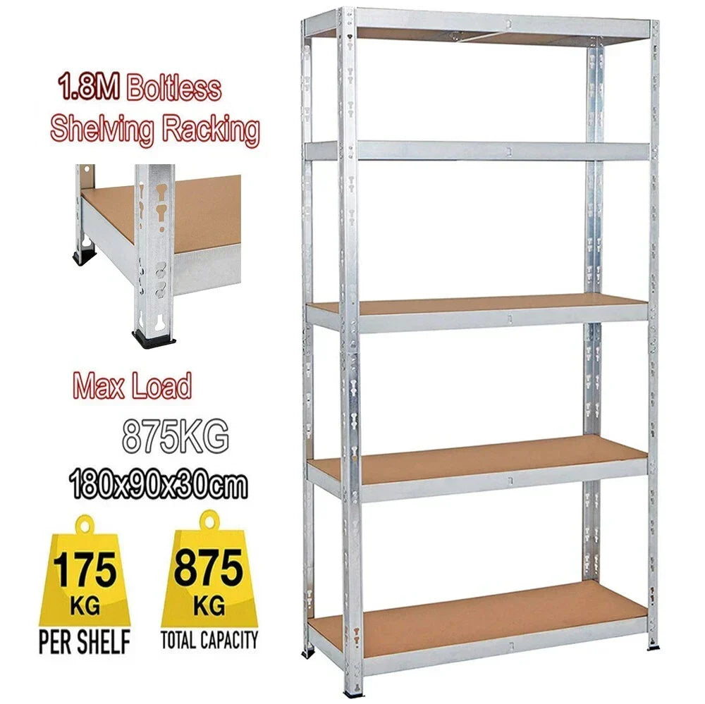 5 Tier Racking Shelf Heavy Duty Garage Shelving Storage Shelves 180x90x30cm — on a clean white background