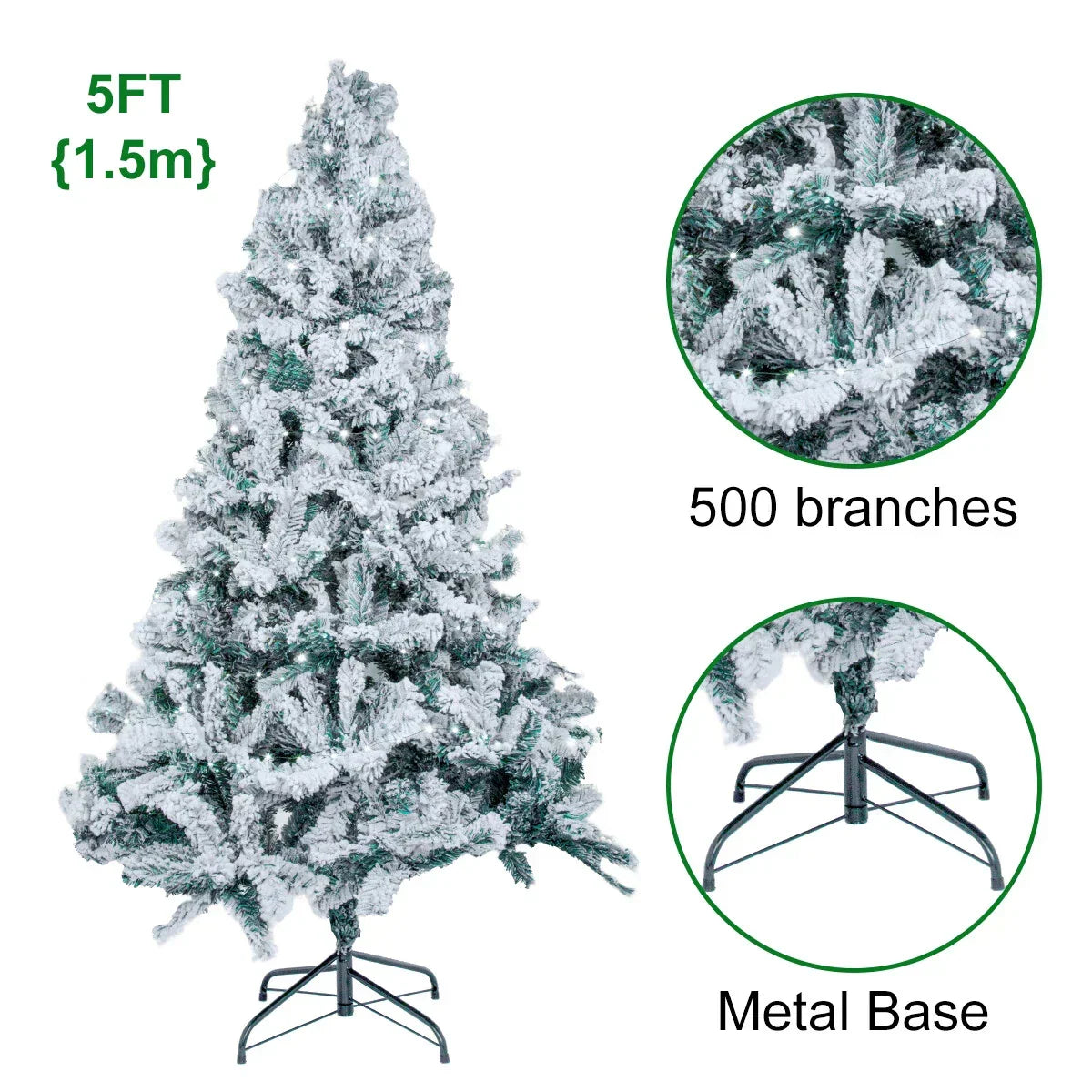 5/6FT Snow Flocked Christmas Tree Bushy Branch Xmas Home Decoration In&Outdoor — 5ft + 240 lights — product view