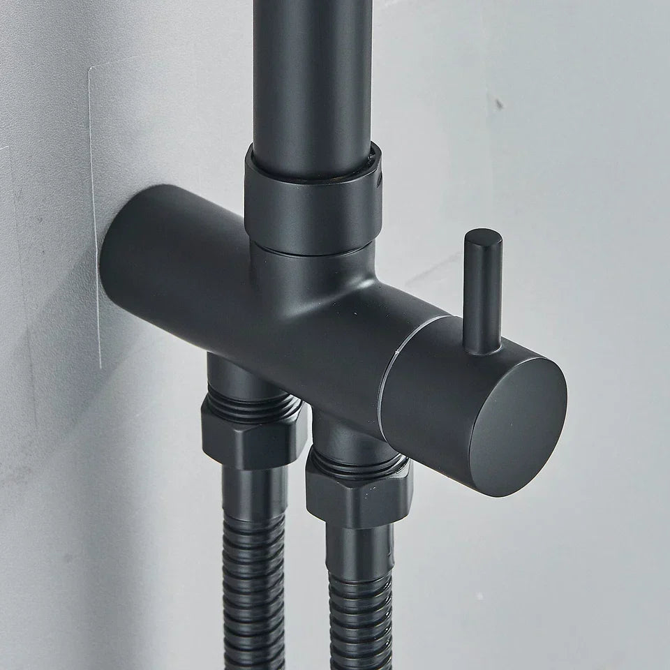 Black Exposed Bathroom Shower Twin Head Large Bar Set Square Valve Rail Hose Tap — alternate product view 8