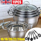 Stainless-Steel Cookware Set with Glass Lids — Silver — alternate product view 2
