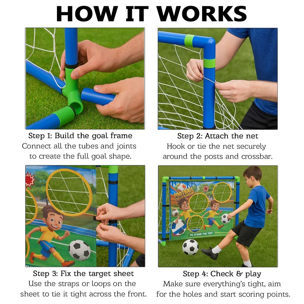 Kids 2in1 Portable Soccer Goal Post Up Football Target Board With Net, Ball Pump — alternate product view 8