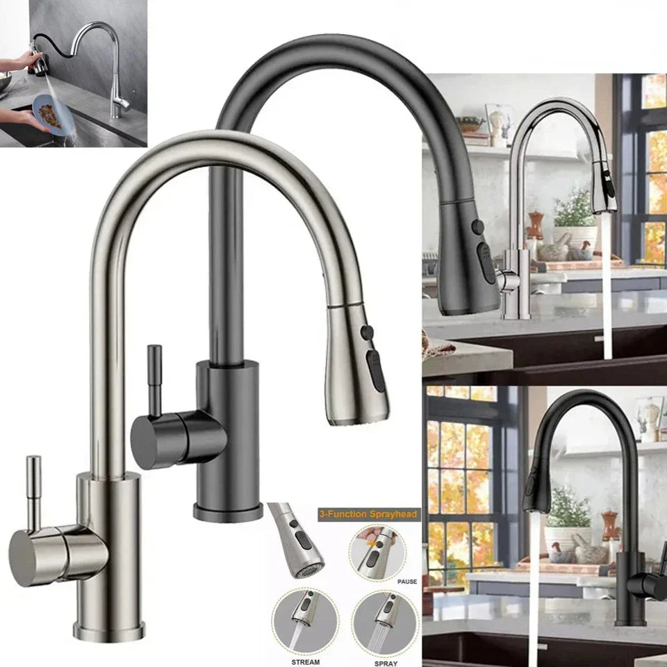 360° Kitchen Sink Mixer Taps Pull Out Spout Spray Single Lever Modern — alternate product view 2