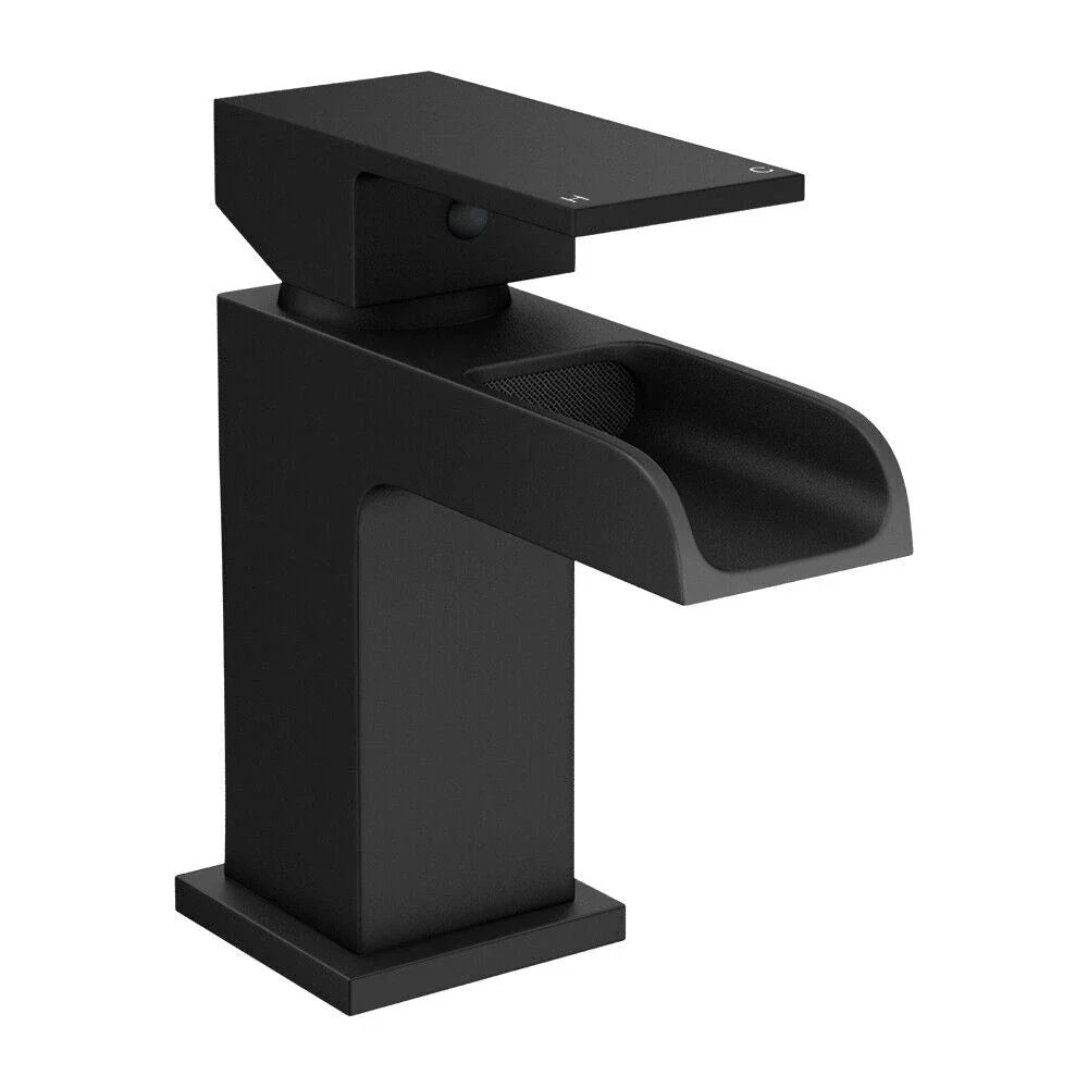 Bathroom Modern Waterfall Black Basin Sink Mono Square Mixer Tap Filler Waste — alternate product view 3