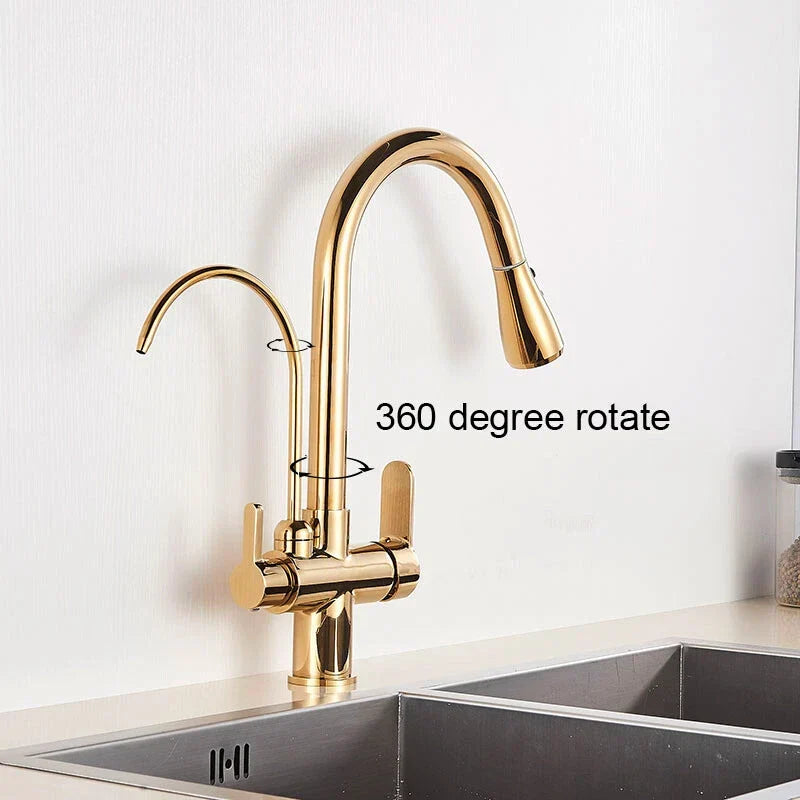 Modern Mono Kitchen Sink Mixer Taps 360° Pull Out Spray Spout Twin Lever 3 Way — alternate product view 13