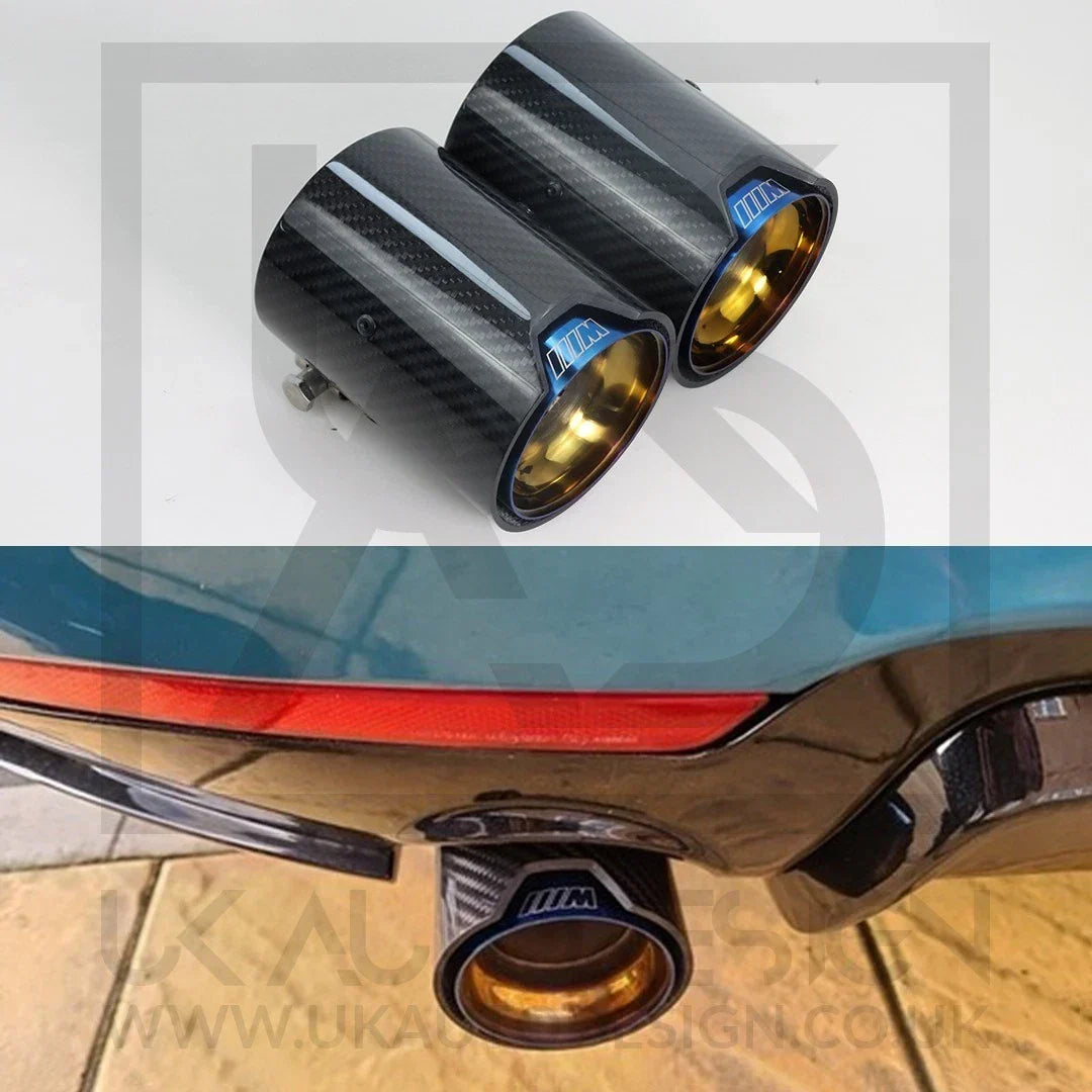 2 x BMW M135i/M140i/M235i/M240i MP Blue Carbon Fibre Exhaust Tip F20/F21/F22/F23 — alternate product view 2