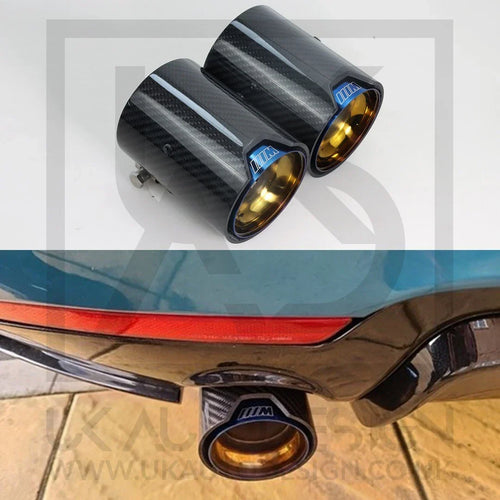 2 x BMW M135i/M140i/M235i/M240i MP Blue Carbon Fibre Exhaust Tip F20/F21/F22/F23 — alternate product view 2