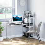 Computer Desk Laptop Table w/4-tier Bookshelf Metal Frame Black, White — alternate product view 2