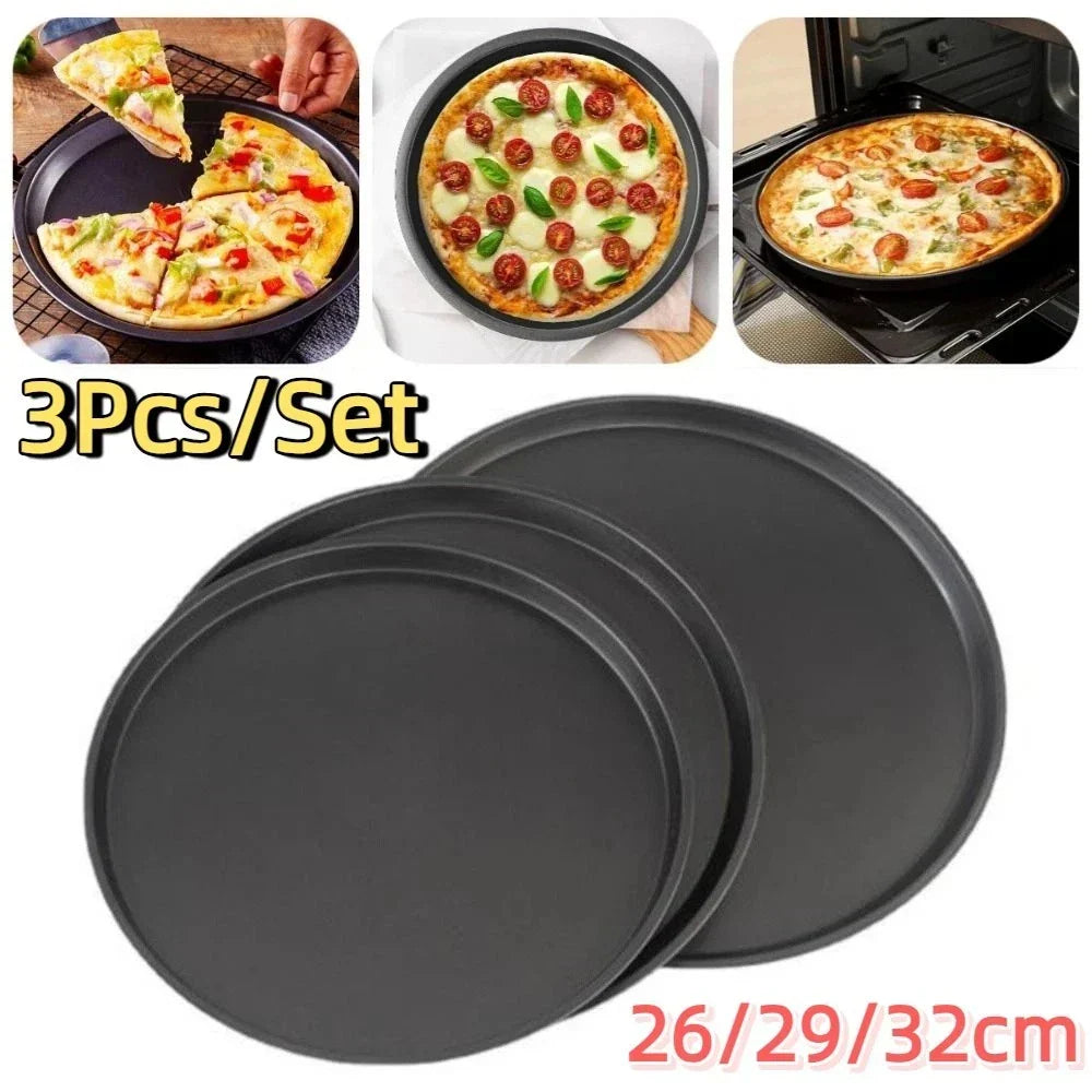 3Pcs Non-Stick Pizza Pan Carbon Steel Pizza Oven Tray Shallow Round Pizza Plate — alternate product view 2
