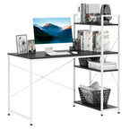 Computer Desk Laptop Table w/4-tier Bookshelf Metal Frame Black, White — alternate product view 4