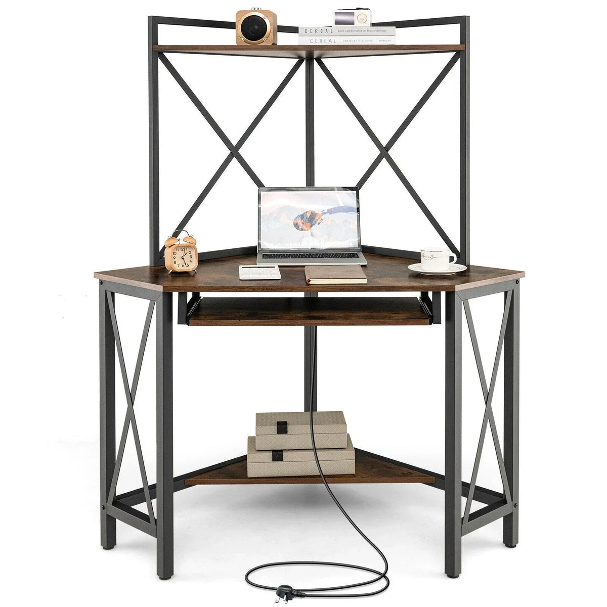 Corner Desk Space-Saving Computer Desk Home Office Study Writing Desk w/Shelves — on a clean white background