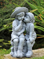 Garden Ornaments Boy & Girl Loving Kissing Cherub Statue Grey — main product view