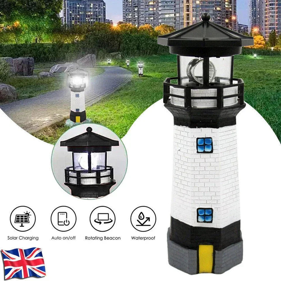 Solar Powered Lighthouse Rotating Led Garden Light House Decoration Ornament UK — alternate product view 3