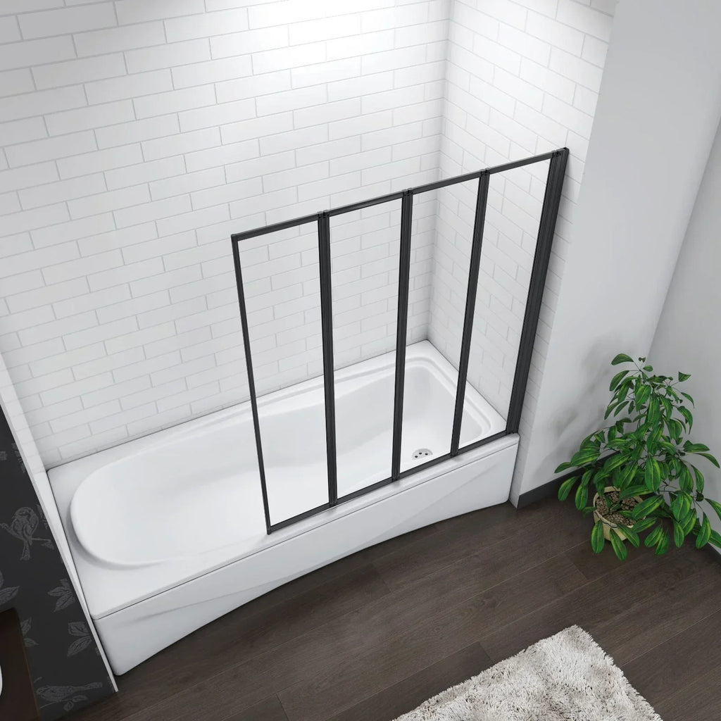 Matt Black 4 Fold Folding Bath Screen Shower Bathroom 4mm Glass Panel 900x1400 — main product view
