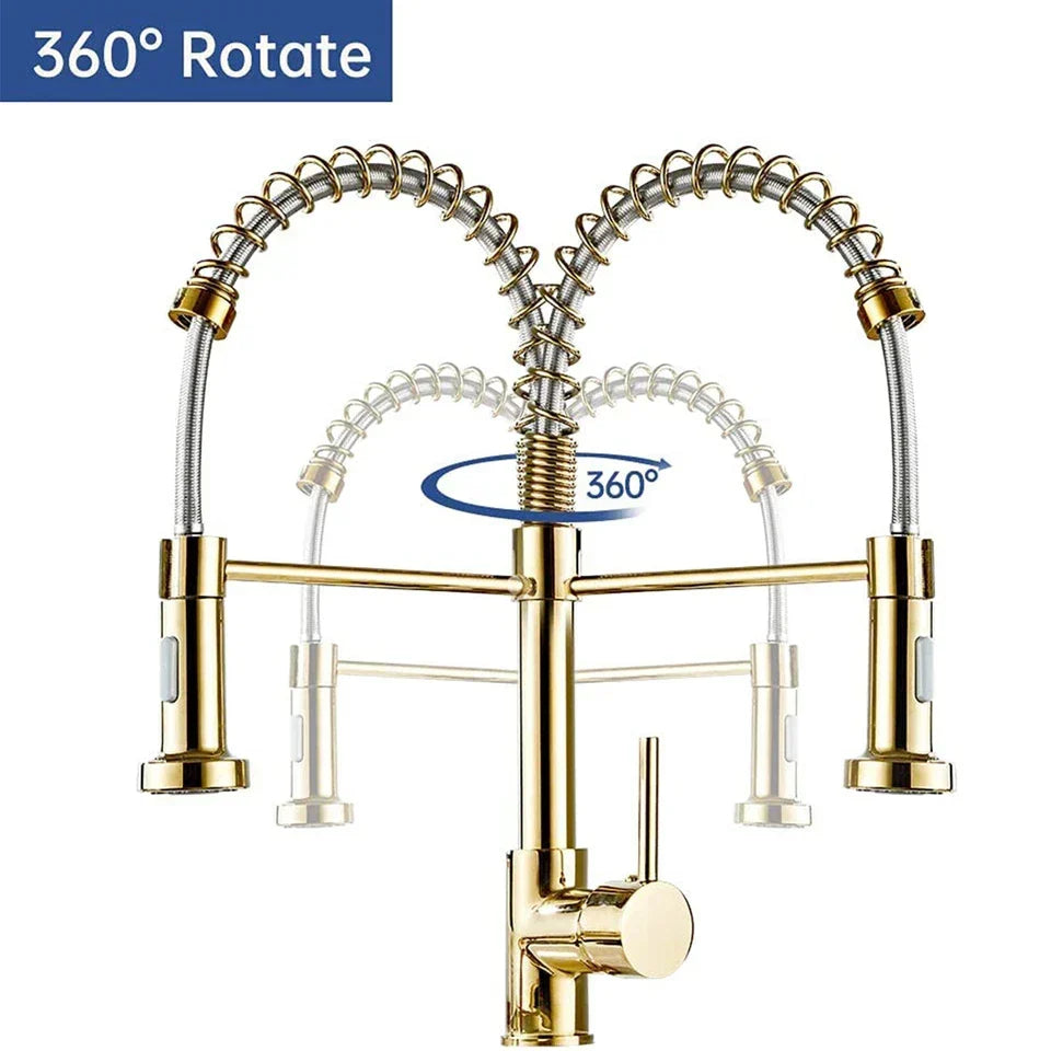 Modern Gold Kitchen Mixer Taps Pull out Spray 360° Mono Single Lever Sink Faucet — alternate product view 5