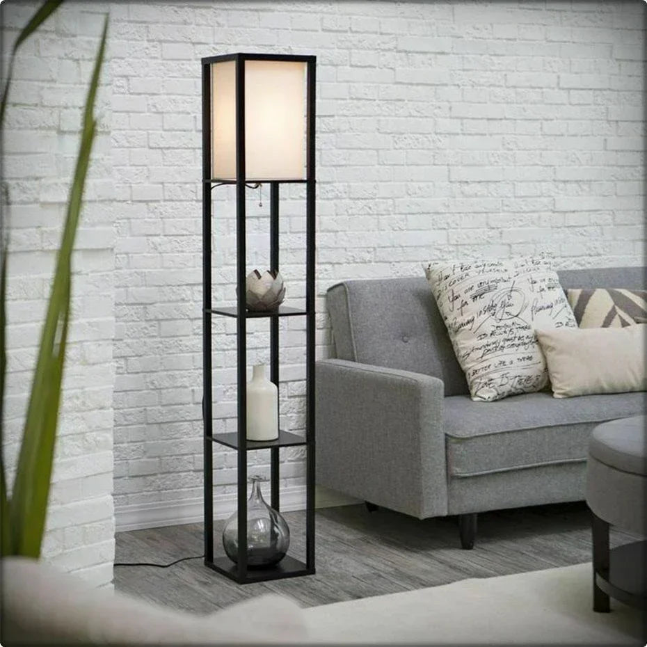 Floor Lamp Free Standing Wood 3-Tier Storage Shelf Reading Bedroom Living Room — alternate product view 5