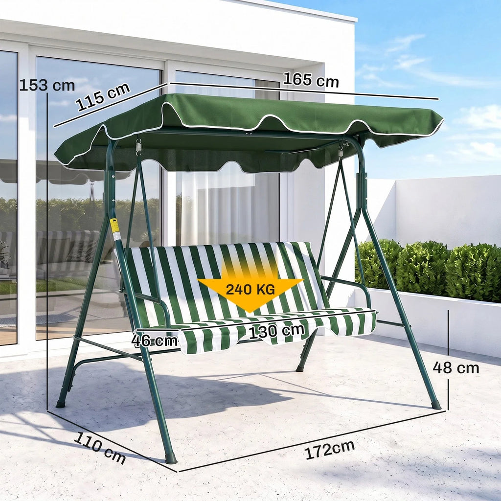 3-Seat Swing Chair Garden Swing Seat with Adjustable Canopy for Patio Green — alternate product view 7