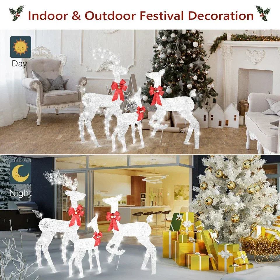 Set of 3 Light Up Reindeer Family Outdoor Christmas Decoration White Wire LED — alternate product view 4