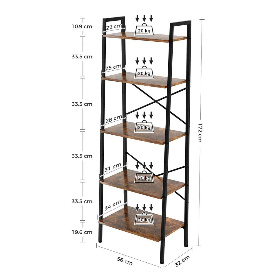 Ladder Shelf Bookcase Tier Display Storage Shelving Unit Stand Wall Rack — on a clean white background