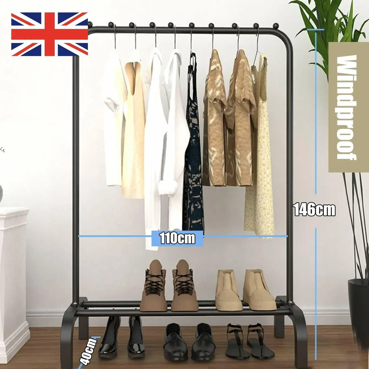 Heavy Duty Metal Clothes Rail Rack Garment Hanging Display Stand Storage Shelf — alternate product view 4