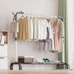 Heavy Duty Metal Clothes Rack Single Rail Garment Dress Indoor — White — product view