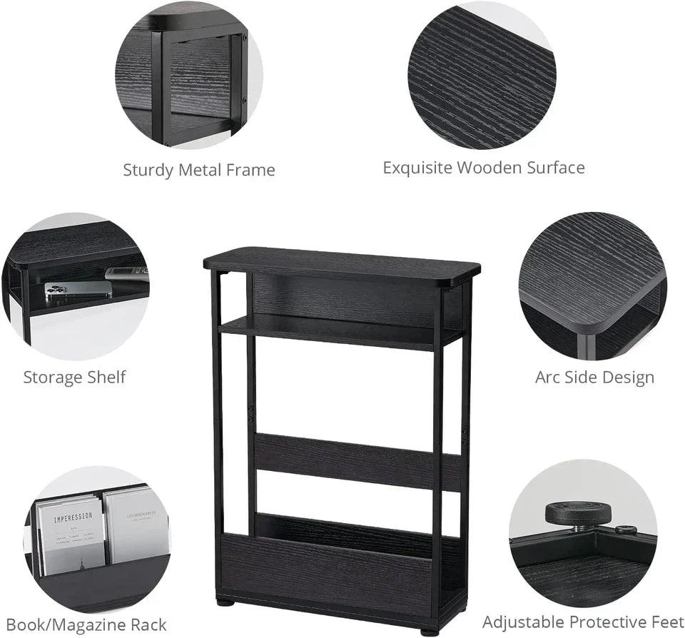 Vintage Narrow Side Table with Storage Shelf, 3 Tier Slim End Table Modern Sofa — alternate product view 4