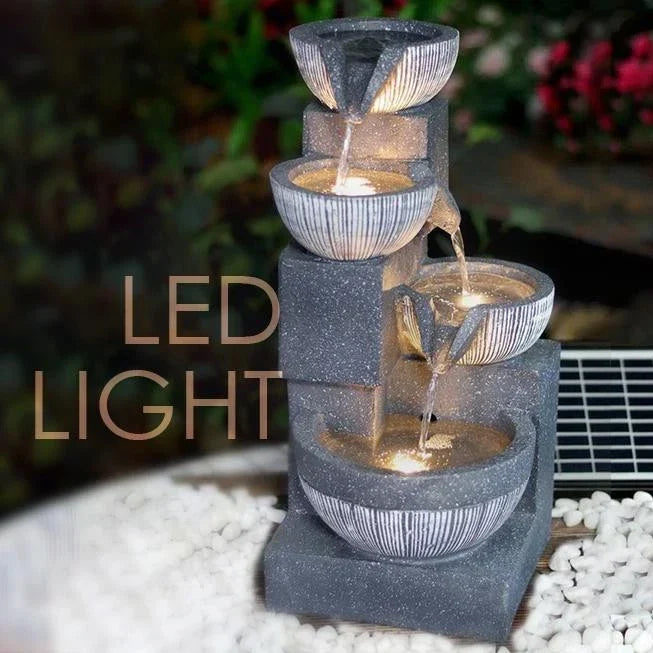 Solar Garden Water Feature Fountain Deco- ration 4 Tier Bowl LED Outdoor Indoor — alternate product view 4