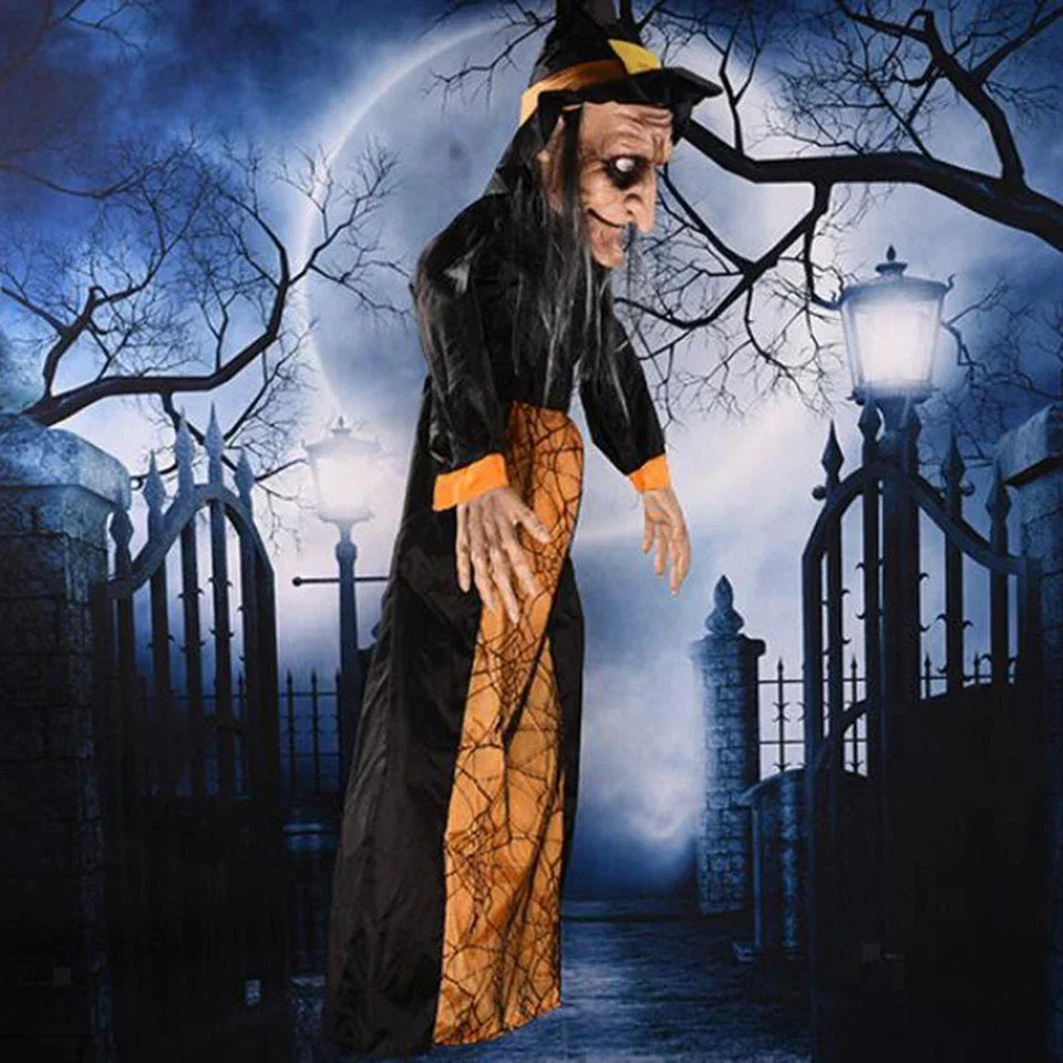 Halloween Hanging Witch Horror Witch with Red Eyes Prop Lighted Scream Witch — alternate product view 7