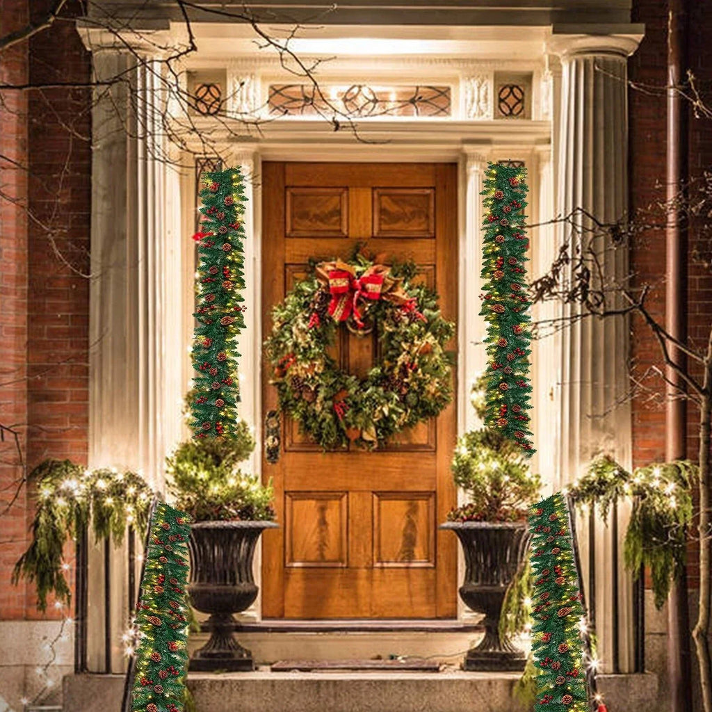 9ft Christmas Garland Snow Flocked With Lights Pinecones Berries Wreath Bushy — alternate product view 10