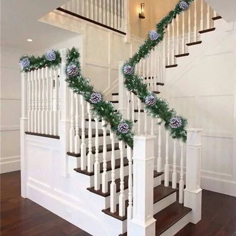 9ft Christmas Garland Snow Flocked With Lights Pinecones Berries Wreath Bushy — alternate product view 2