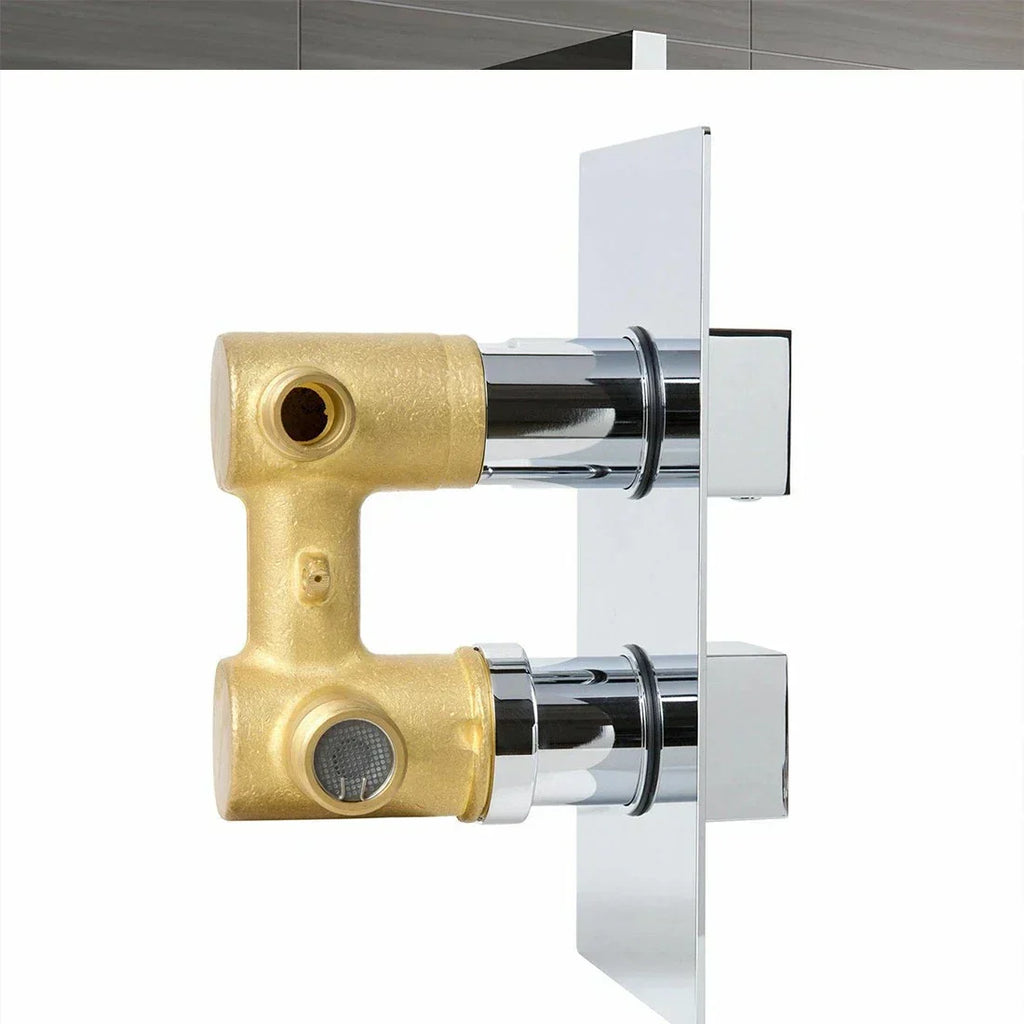 Modern Concealed Square Shower Brass Valve Mixer Twin Head Shower Set Chrome — alternate product view 9