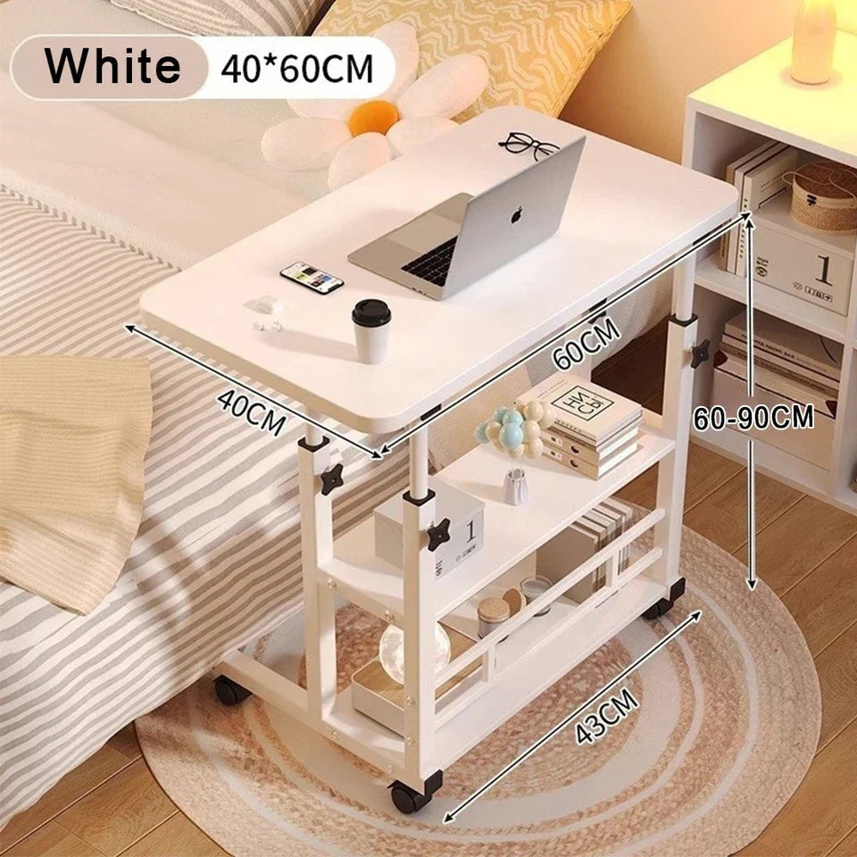 Adjustable Height Small PC Computer Desk Mobile Overbed Table Laptop Stand Shelf — White — product view