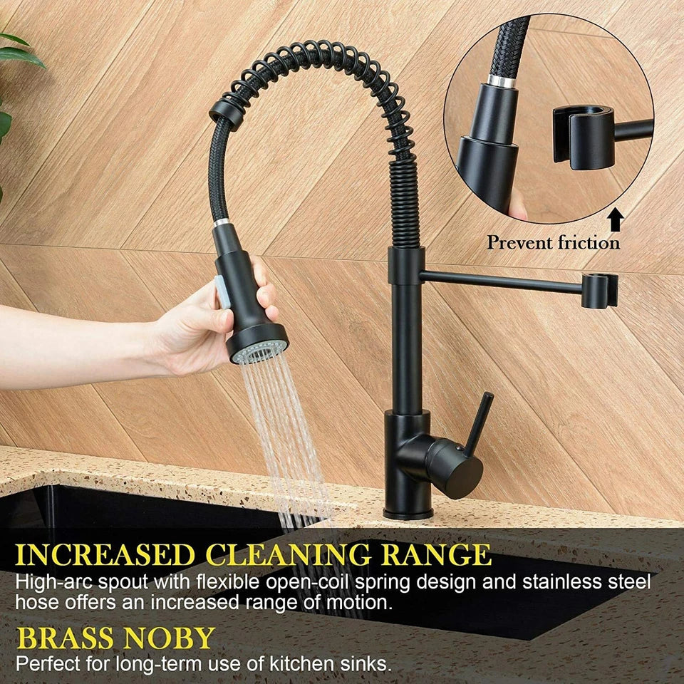 Matt Black Monobloc Kitchen Sink Mixer Tap with Pull Out Hose Spray Single Lever — alternate product view 4