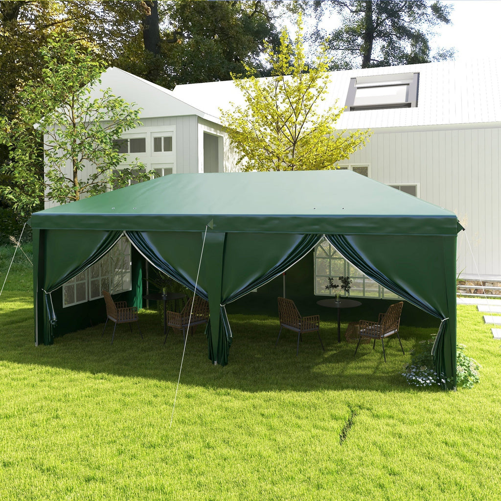 3x6m Popup Garden Heavy Duty Gazebo Marquee Party Tent Canopy with 6 Side Walls — Dark Green — product view