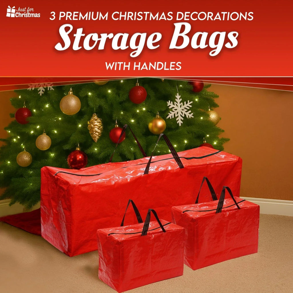 Christmas Storage Bags Xmas Tree Decorations Storage Zipper Bags with Handles x3 — alternate product view 2