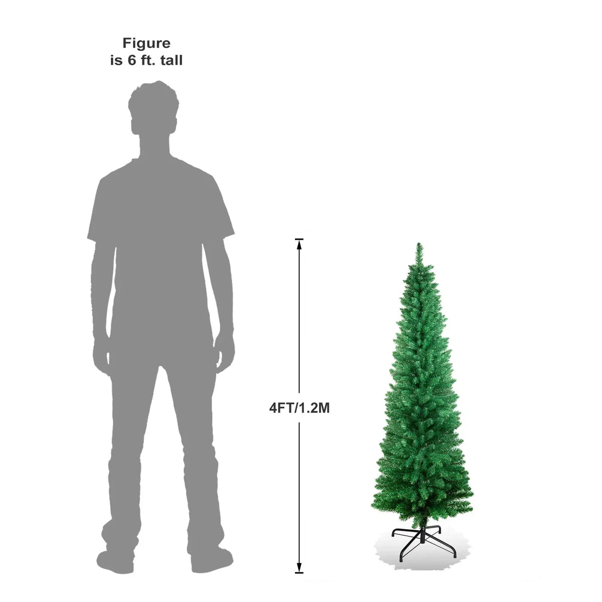 4/5/6/7ft Pencil Slim Christmas Tree with Lights Artificial XMAS Home — 4FT Tree + LED Lights — on a clean white background