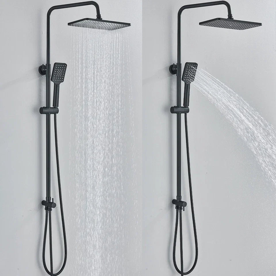 Black Exposed Bathroom Shower Twin Head Large Bar Set Square Valve Rail Hose Tap — alternate product view 4