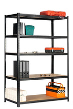 5 Tier Blue Metal Garage Shelving Unit 1000kg 180x120x60cm — Black — product view
