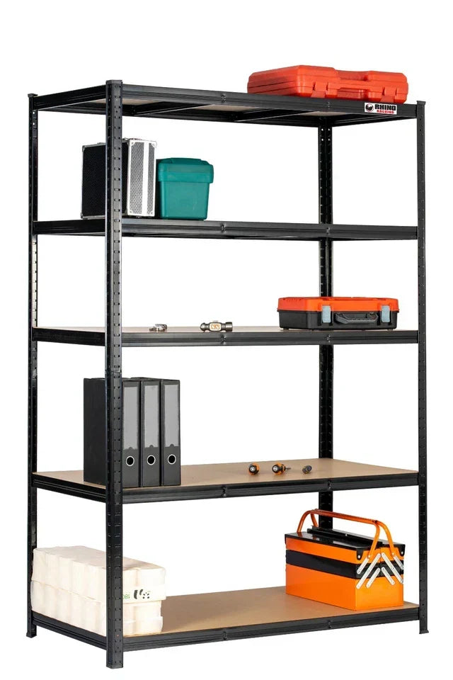 5 Tier Blue Metal Garage Shelving Unit 1000kg 180x120x60cm — Black — product view