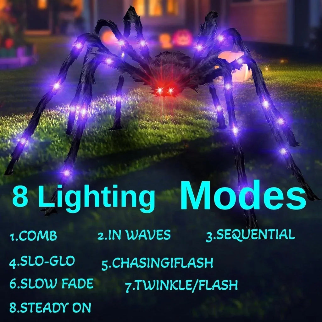 Halloween Prop Spider Decoration 150CM 8 Mode Light Up Giant Spider, Realistic — alternate product view 7