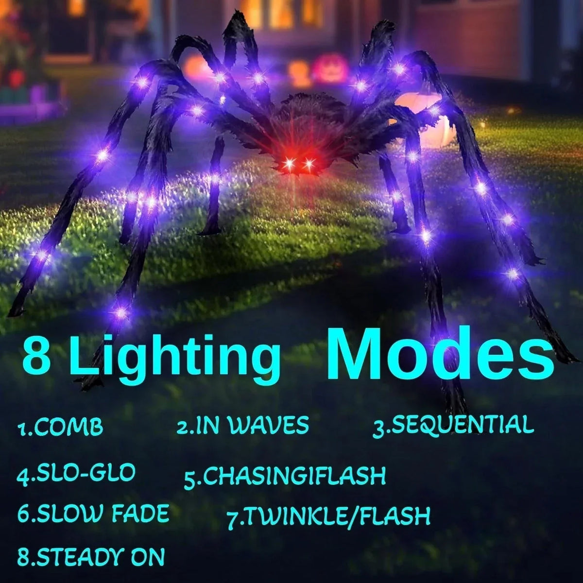Halloween Prop Spider Decoration 150CM 8 Mode Light Up Giant Spider, Realistic — alternate product view 7
