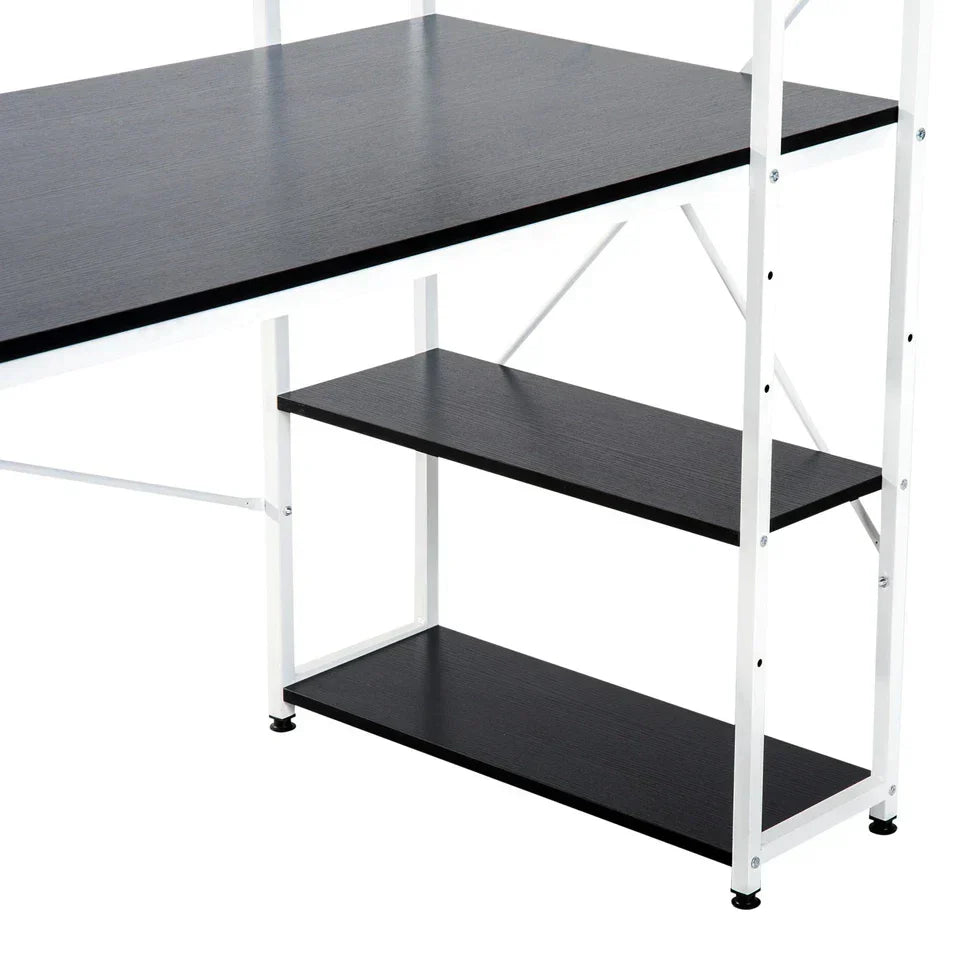 Computer Desk Laptop Table w/4-tier Bookshelf Metal Frame Black, White — alternate product view 8