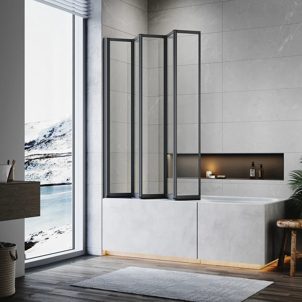 5 Folding Bath Shower Screen Black / Chrome Frame Wet Room Glass Panel 1200 x 1400mm — alternate product view 3