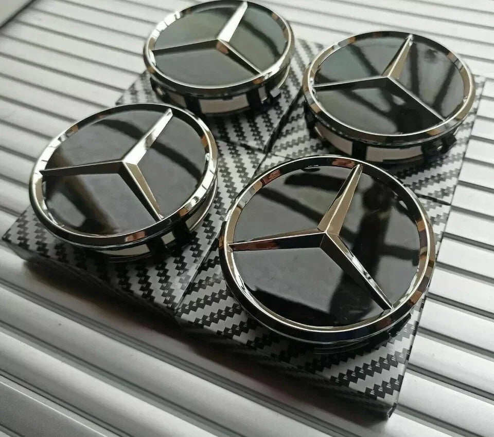 4 x Black Mercedes Benz 75mm Alloy Wheel Centre Caps AMG A B C E S M Class Hub — alternate product view 4